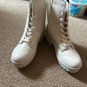 off white Lace-Up Platform Combat Boots